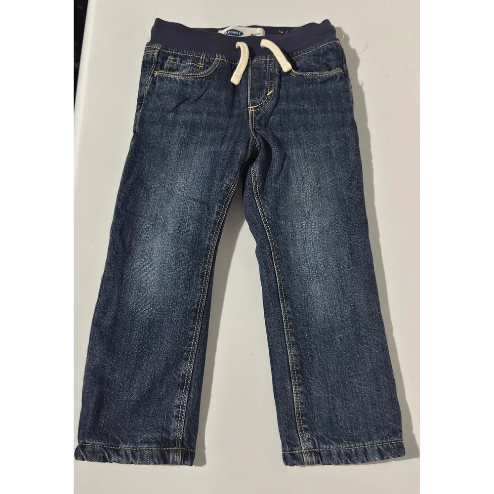 Size 4T - Old Navy Kids Relaxed Fit Pull On Jeans Dark Wash Denim Elastic Waist